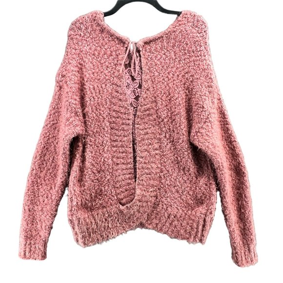 Knox Rose Fuzzy Eyelash Soft Lace Back Pullover Sweater Pink Womens Size… - Picture 3 of 13